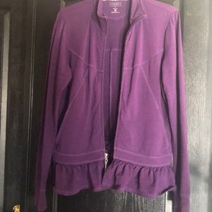 Athleta awesome purple jacket L, detachable ruffle